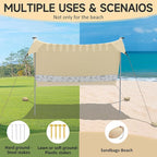 VILLEY Beach Tent Sun Shelter with UPF50+ Protection for 5 Person, 8x7FT Portable Sun Shade with 2 Stability Poles and 4 Sandbags, Outdoor Beach Canopy for Camping, Picnics, Fishing, Outdoors(Khaki)