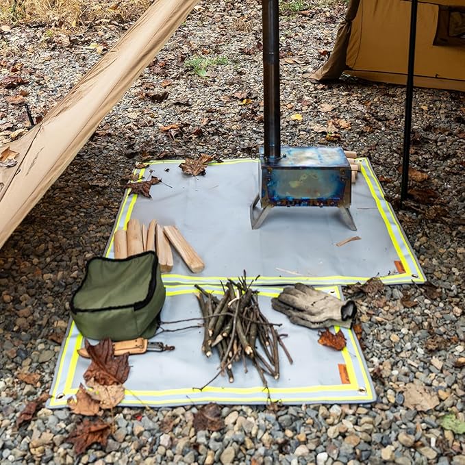 SoloWilder Wood Stove Mat 32" x 20" Fire Pit Grill Mat for Tent Stove Deck Patio Grass Lawn Campsite Insulation Protection