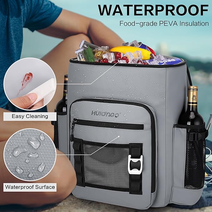 Large 52cans Waterproof Insulated Cooler Backpack for Men & Women, Leak Proof Backpack Cooler, Soft, 8Gal