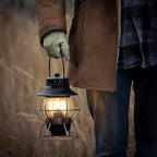 Barebones Railroad Lantern – Antique Bronze, Vintage-Inspired LED Camping Lantern with Rechargeable Battery – Adjustable Brightness Outdoor Light for Camping Gear, Backyard, and Home Decor