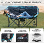 FUNDANGO Extra Wide Double Camping Chair for Adults with Cooler, Oversized 2 Person Loveseat, Padded Heavy Duty Two Person Folding Lawn Couch seat with Cup Holders for Outdoor, Camp, Sports & Lawn