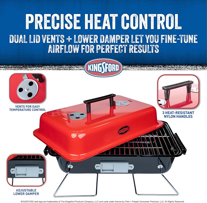 Kingsford Tabletop Charcoal Grill, Portable, Compact Grilling and BBQ, 17" Rectangular, 170 Sq In Cooking Surface