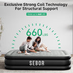 Sebor Air Mattress Queen with Built-in Pump 18", Comfortable Self-Inflating Air Mattress with High-Speed Pump, Durable Blow Up Mattress Queen with Storage Bag for Guests, Camping, Travel