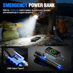 WdtPro Rechargeable LED Flashlights High Lumens, Super Bright 90000LM Rechargeable Flashlight with LCD Display, 5 Modes & Waterproof Powerful 10000mAh Handheld Flashlight for Camping Emergency Blue