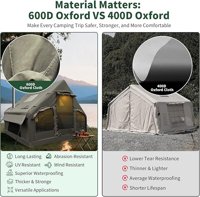 NANJEEN® | Large Luxury Inflatable Camping Tent,Wind & Rain Resistant,12㎡ Interior,2-10 Person Shelter,8 Minutes Fast Setup with Hand Pump,All-Season Ready,Dual Doors,Mosquito-Proof Mesh Windows