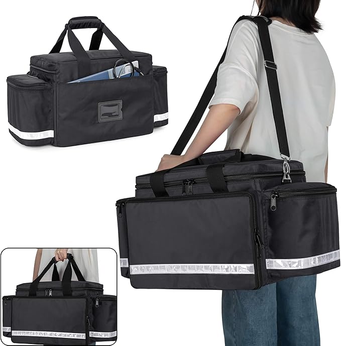 Trunab First Aid Bag Empty Medical Duffel First Responder Trauma Storage with Inner Dividers and No-scratch Bottom, Ideal for EMT, EMS, Paramedics, Bag Only, Black