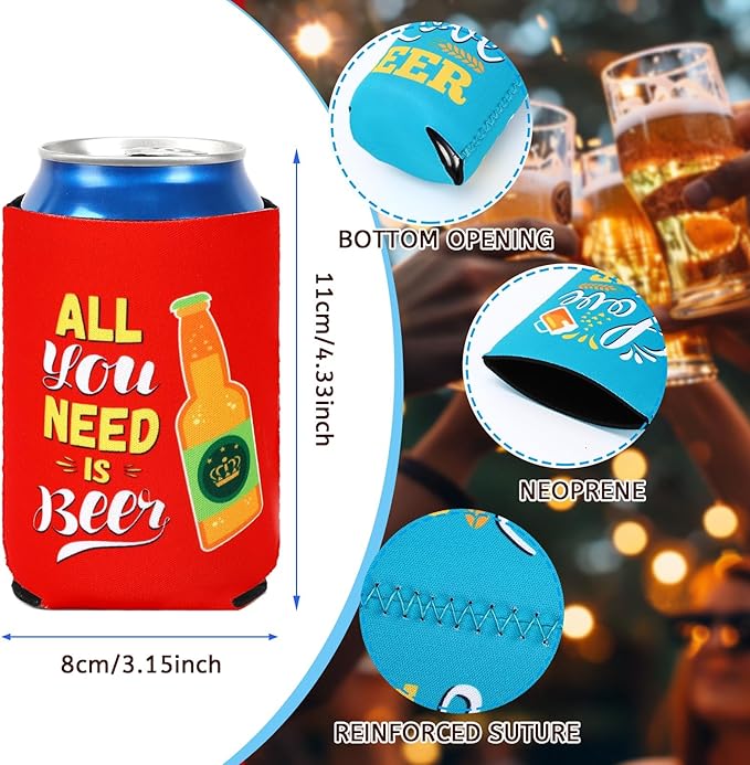 18 Pack Beer Can Cooler Sleeves Beer Can Bottle Cooler Collapsible for Holiday Father's Day Beach Themed Party Cans Bottles Decorations Office Bar Supplies Favors