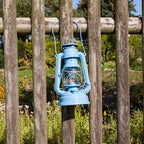 Feuerhand Outdoor Kerosene Fuel Lantern, German Made Weather Resistant Baby Special 276 Galvanized Hurricane Lamp for Camping or Patio, 10 Inches, Pastel Blue