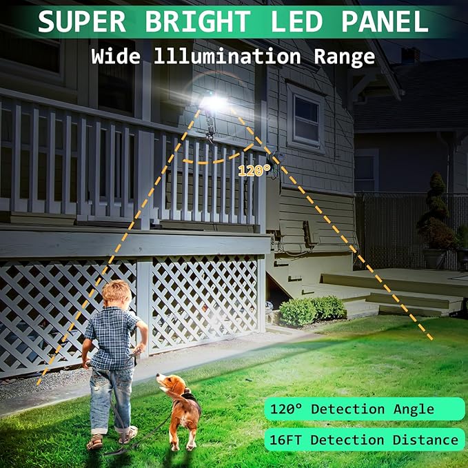 Solar Lights Outdoor, Clip On or Wall Mount, Motion Sensor Flood Light, 3 Settings, USB Charging and Solar Powered Fence Lights for Yard, Deck, Gutter, Camping, IP65 Waterproof, 2 Pack