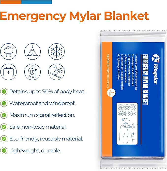 Emergency Blankets 120 Packs, 84" L x 52" W, Survival Gear for Family & Homeless Emergency Warmth, Bulk Survival Reusable Mylar Thermal Blankets for Car Kits, Bug Out Bags & First Aid