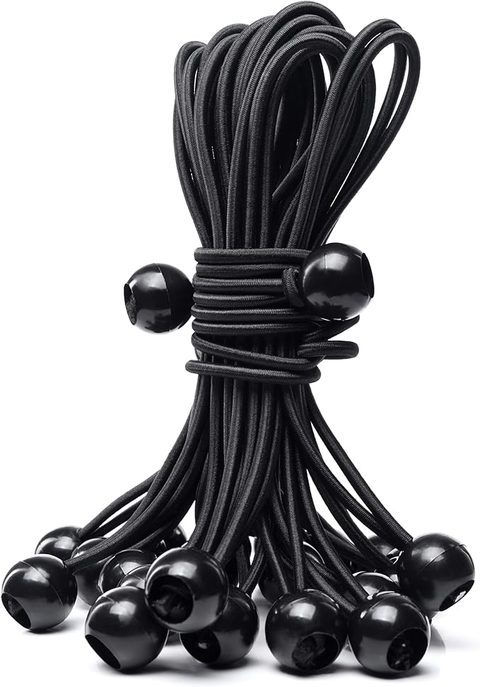 25Pack Length 8 Inch Bungee Cord Ties, Ball Bungee Strap Tarp Tie-Down, Elastic Cord Shock Rope for Outdoor Camping Tarp Clip Tent Canvas Tarpaulin Flag Pole Heavy-Duty Versatile Organize Accessory