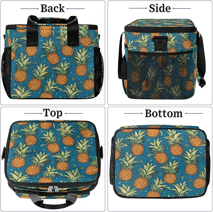 Leakproof Reusable Insulated Cooler Lunch Bag Summer Pineapple Pattern Picnic Lunch Box for Women Men Cooler Tote Office Work Camping Beach 24 Can 15L