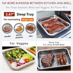 Stainless Steel Grill Prep & Serve Tray Set with Lids – Grill Carry System for Large Food Prep, Marinating Containers, Oven Roasting, and Serving (Grill Prep & Serve Tray Set #1)