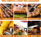 BBQ Grill Accessories Set, 38Pcs Stainless Steel Grill Tools Grilling Accessories with Aluminum Case, Thermometer, Grill Mats for Camping/Backyard Barbecue, Grill Utensils Set for Men Women