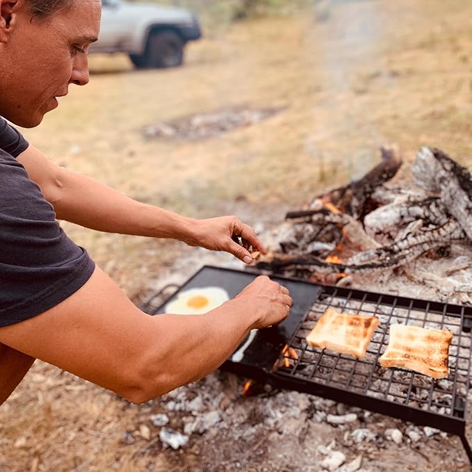 24" Heavy Duty Folding Campfire Grill, Food-Safe Cooking Surface, Compact Folding Design, Portable Grill Grate & Griddle for Campfire Cooking, Australian Designed & Owned
