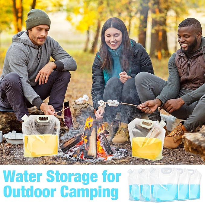 Zubebe 20 Pcs x 1.3 Gallon Water Container Bags Collapsible Emergency Container Bag 26 Gallon Freezable Bpa Free Food Grade Clear Plastic Storage Foldable Bottle for Camping Riding