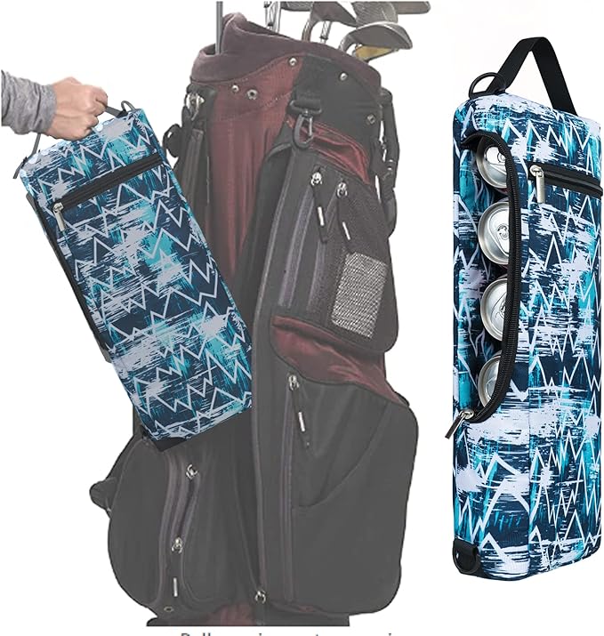 Golf Cooler Bag Plus Ice Pack Soft Sided Insulated Cooler Bag- Holds 6 Pack of Cans or 2 Wine Bottles - Grey Camo Golf Beer Sleeve Black Fits Discreetly in Golf Bags