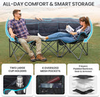 FUNDANGO Extra Wide 3 Person Camping Chair for Adults with Cooler, 1000 LBS Heavy Duty Oversized Camp Couch, Padded Folding Seat with Cup Holders for Outdoor, Sports & Lawn