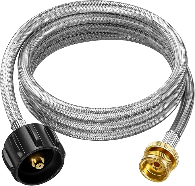 Propane Hose Adapter, 8 FT Braided Hose for Coleman Stoves, Charbroil Portable Grill, Blackstone 17" 22" Tabletop Griddles, Weber Q Grills, Buddy Heater - Converts 1 lb to 20 lb Tanks