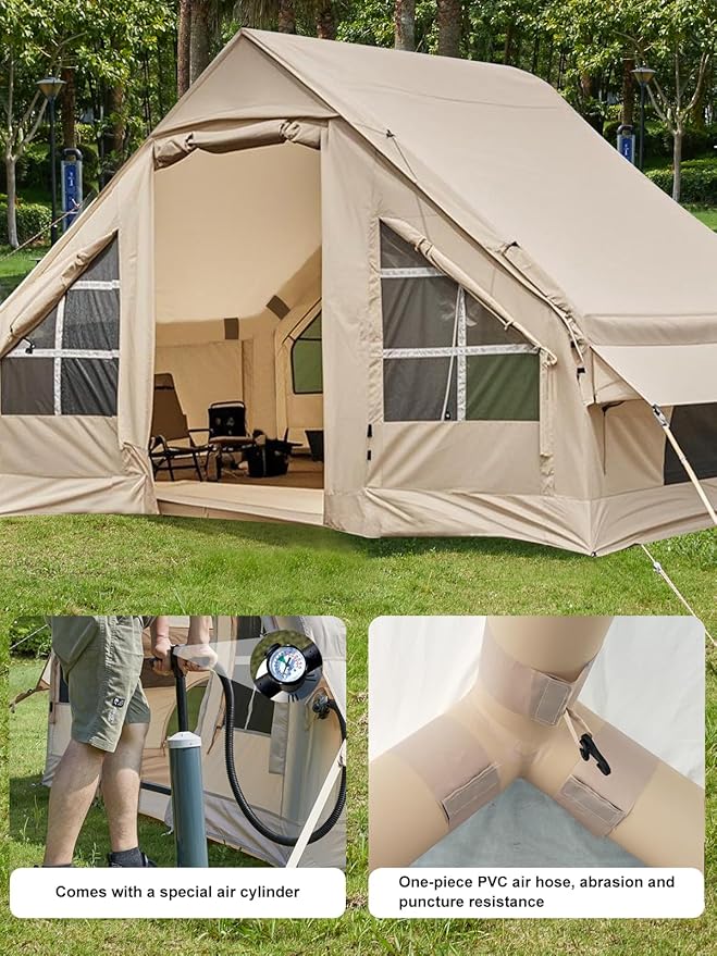 Inflatable Camping Tent,2/4/6/8 Person Glamping Inflatable Tents with Awning, Quick Setup Blow Up Tents with Pump, Waterproof Oxford Inflatable House for Camping, Air Glamping Hot Tents for Adult