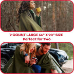 Ever Ready First Aid Olive Drab Green Warm Fire Retardant Blanket, 66" x 90" (80% Wool) – US Military Style, Heavy-Duty Survival & Emergency Blanket for Camping, Hunting, Outdoors & Home Use - 2 Pack