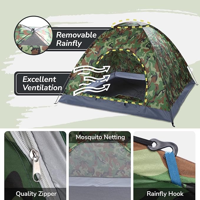 Outvita Camping Dome Tent, 1-4 Person Waterproof Windproof Easy Setup Spacious Family Tents with Carry Bag & Rain Fly for Hiking Backpacking Traveling Glamping Beach
