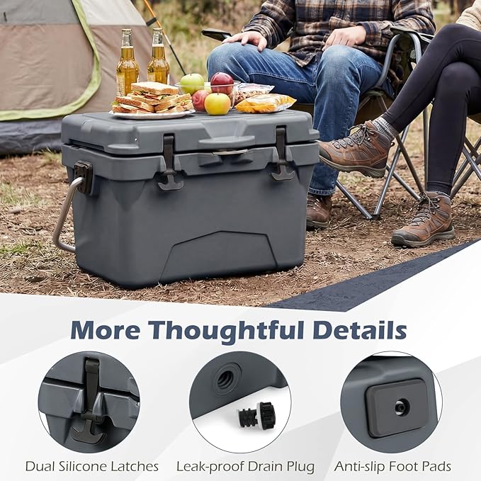 Goplus Hard Cooler, Insulated Ice Chest w/Portable Handles, Cup Holders, Ruler, Bottle Opener, 6 Day Ice Retention for Drink, Beverage, Camping, Fishing, Beach