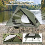 Tangkula 2 in 1 Tent Cot, 2-Person Portable Off-Ground Elevated Camping Tent with Cot, Removable Rainfly, Wheeled Bag, Stakes & Wind Ropes for Outdoor Hiking, Picnic, Travel