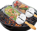 Rolling Grill Baskets,Removable Wooden Handle,304 Stainless Steel,Grill Accessories for Veggies Shrimp Meat,Kitchen Gadgets Fits Outdoor Cooking&Picnics,Camping Essentials,Ideal Festival Birthday Anniversary Gifts—2 Pack