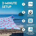 Neso Gigante Portable Beach Tent Sun Shelter - Lightweight Beach Shade Canopy - Easy Setup for Family Outings - Patented Reinforced Corners - UPF 50+ Sun Protection - 8ft Tall, 11 x 11ft - Flamingos