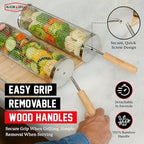 Blazin' Grill Rolling Grill Basket | Rolling Grilling Baskets for Outdoor Grilling 2 Pcs | Barbecue Grill Set with BBQ Gloves | Portable Camping Net Rack Perfect for Vegetables, Seafood & Meat