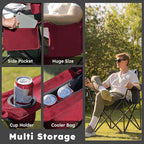 Oversized Folding Camping Chairs - 450 LBS Support Heavy Duty Camp Chair with Padded Cushion, Portable Outside Chairs with Carry Bag，Cooler, Cup Holder for Outdoor, Lawn, Sports - Red