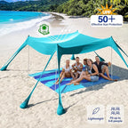 Rhino Valley Beach Tent Shade Canopy UPF50+ Protection, 8 Sandbags, 4 Stability Poles, Outdoor Sun Shelter Umbrella for Sand, Camping, Fishing Essentials