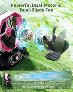 coldSky 𝟮𝟬𝟬𝟬𝟬𝗺𝗔𝗵 Camping Fan with Dual Motor, Battery Operated Fan with 4 LED Lantern, 8 Speeds Desk Fan with Remote, Portable Outdoor Fan with Hook for Tent, Power Outages, Jobsite (Pink)