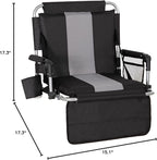 LET'S CAMP Folding Stadium Seat Bleacher Chair with Cup Holder, Mesh Bag and Hide Hooks, Portable Stadium Chair with Back and Cushion