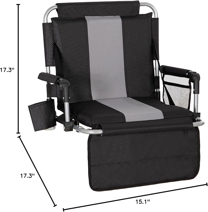 LET'S CAMP Folding Stadium Seat Bleacher Chair with Cup Holder, Mesh Bag and Hide Hooks, Portable Stadium Chair with Back and Cushion