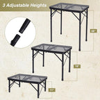 REDCAMP 2 Feet Small Folding Grill Table for Outside, 3 Heights Adjustable Portable Metal Outdoor Picnic Table for Camping Travel Cooking BBQ, Black, 24" Lx 16" Wx 27.5" H