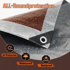 15 x 15 FT Waterproof Heavy Duty Tarp, 10 Mil Thick, Outdoor Furniture Covers, Plastic Insulated Tarpaulin for Camping Tent Roof Boat Patio Pool Cover, Large & Small Multi-Size Tarps, Silver/Brown