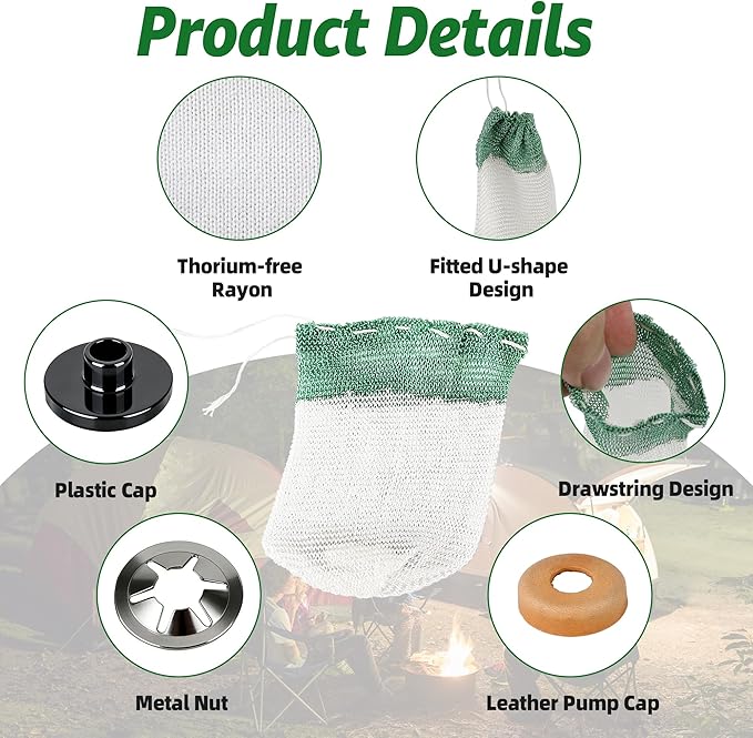 10-Pack Propane Lantern Mantles & 3000005094 Pump Cup Replacement Kit for Coleman Outdoor Camping Fueled Lighting