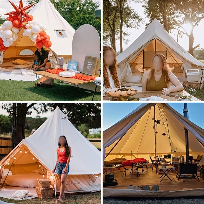 DANCHEL OUTDOOR B5PRO 4 Season Canvas Tent with Stove Jack Camping, Waterproof Bell Tent with AC Port Yurt All Year Living, Luxury Glamping for 4/6/8 Person Hunting Party, 13ft/16.4ft/20ft