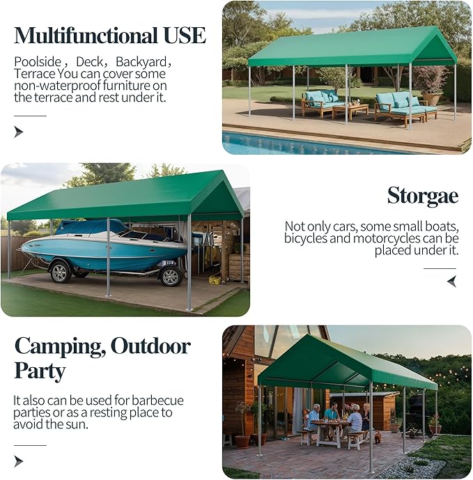 Shintenchi 10x20ft Heavy Duty Carport with UV&Wind Resistant Canopy,Portable Carport Garage Shelter with Stable Powder-Coated Steel Frame,Outdoor Carports for Car,Bike,Camp,Storage-Green