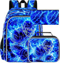 3Pcs Football Backpack for Boy, 17" Lightning Bookbag for Elementary Preschool Kindergarten, Kids School Backpacks with Lunch Box (Blue)