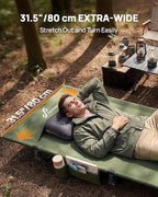 Sportneer Camping Cot, 31.5'' Extra Wide Army Green Compact Folding Cot with Side Pocket & Carry Bag, Lightweight Portable Outdoor Bed for Adults, Camping, Home, Travel