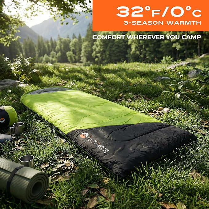 Expedition Camping Sleeping Bags with Compression Sack – 32°F/0°C Lightweight Camping Sleeping Bag for Camping & Hiking, Water-Resistant, Fits Adults & Teens Up to 6'0"