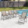 Crestlive Products Set of 4 Patio Folding Chairs 4-Pack Dining Chairs Outdoor Portable Sling with Armrest for Camping, Beach, Garden, Pool, Backyard, Deck (Beige)