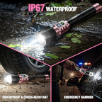 WdtPro Rechargeable LED Flashlights High Lumens, Super Bright 90000LM Rechargeable Flashlight with LCD Display, 5 Modes & Waterproof Powerful 10000mAh Handheld Flashlight for Camping Emergency Pink