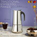 Mixpresso 12 Cup Greca Stovetop Espresso Pot 600ml/20oz, Moka Pot with Coffee Percolator Design, Stainless Steel Stove Top Coffee Maker for Camping or Home Use,Italian Stovetop Espresso Maker