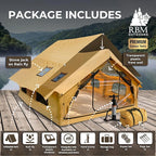 Inflatable Canvas Camping Tents with Stove Jack – Air Beam Blow Up Family Camping Tent for 2–6 People, Fast Setup Shelter with Hand Pump