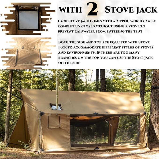 Hammock Hot Tent with Stove Jack and Double-Sided mesh Windows - Spacious, Versatile Wall Tent with Snow Skirt(No Poles)-Waterproof & Windproof, Ideal for Camping, Backpacking, Hiking