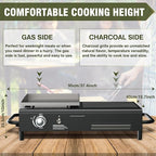 BESTFIRE Tabletop Propane & Charcoal Grill Combo, 70,000 BTU Dual Fuel Flat Top Griddle, 2 Side Shelves & Cast Iron Cooking Area – Compact BBQ Grill for Patio, Camping, and Small Outdoor Spaces
